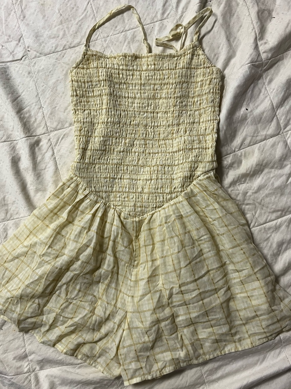American Eagle Outfitters Yellow Plaid Smocked Mini Dress